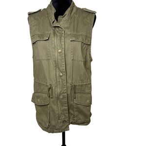 Per Se | Army Green Utility Vest | 100% Cotton | Sz L